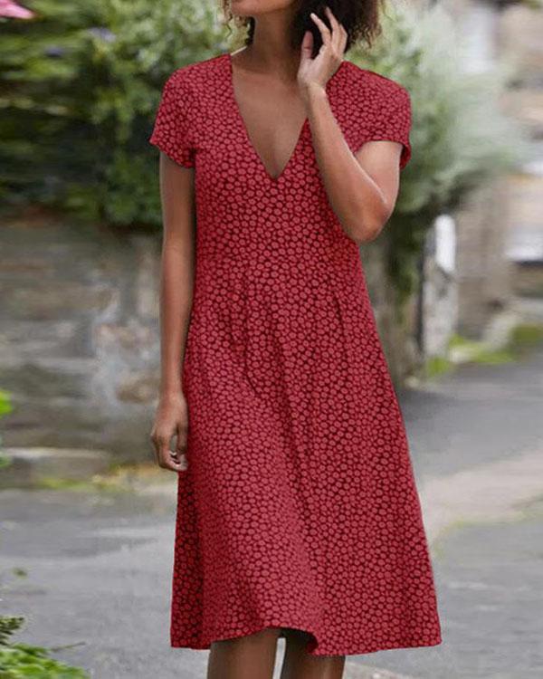 Casual V Neck Floral A-line Dress