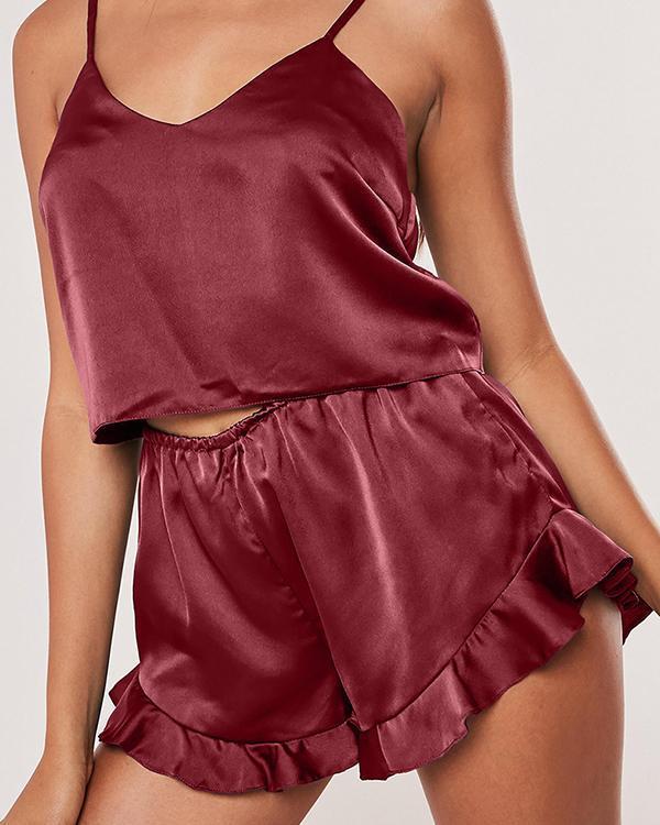 Satin Cami Frill Short Pyjama Set